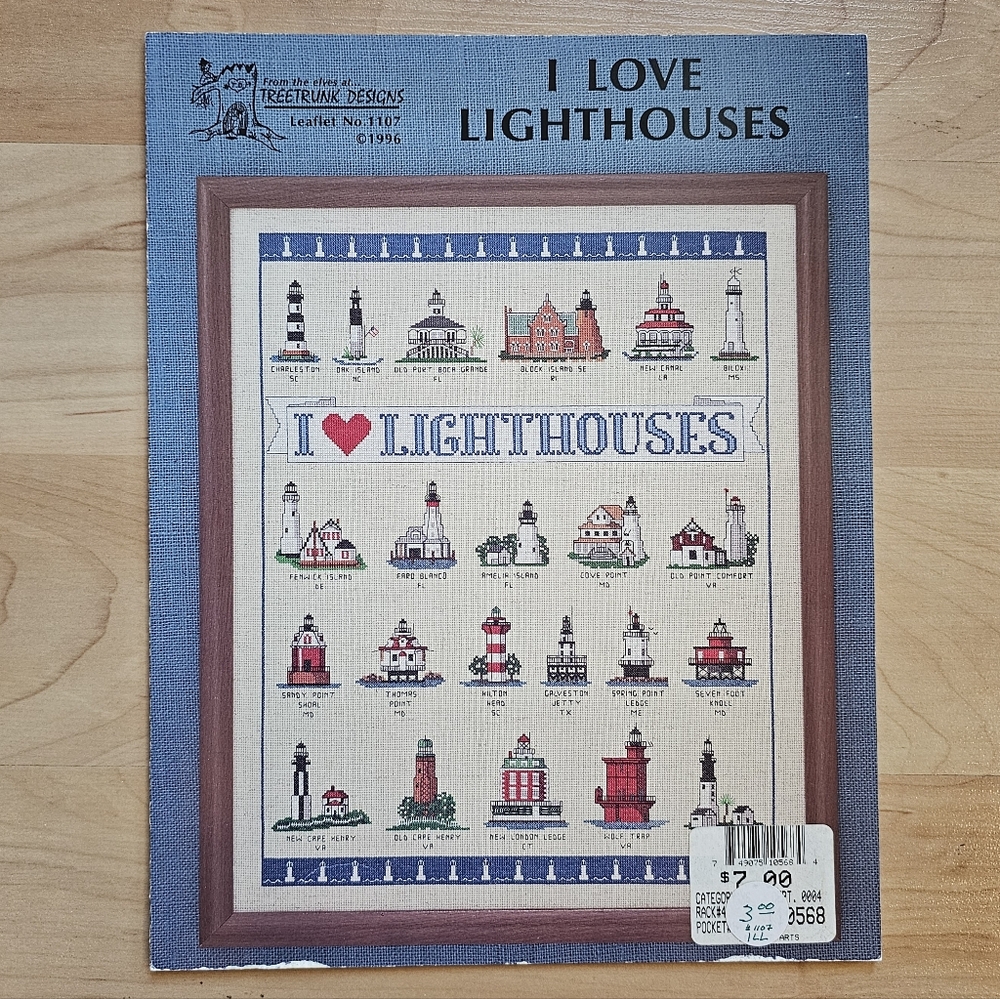 Leaflet Cross Stitch Treetrunk Designs "I Love Lighthouses"